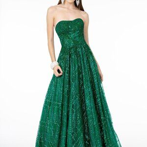 NEW GREEN PROM PARTY WEDDING  Strapless Sequined A-Line Evening Dress GSGL2921